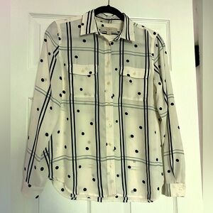 Loft Polka Dot Striped Long Sleeve Silk-like Feel Size Small